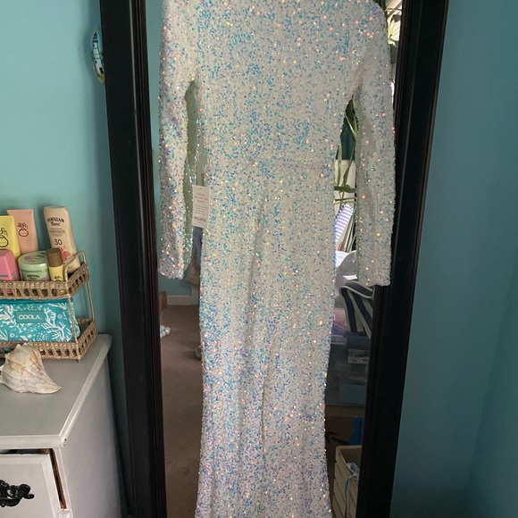 Show Me Your MuMu Martina Wrap Jumpsuit White Sparkle Sequins Flared Bottoms - Picture 6 of 10
